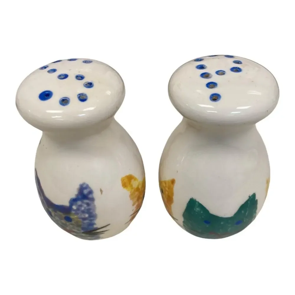 Cat Faces Hand Painted Salt & Pepper Set Mexico‎ 3.5